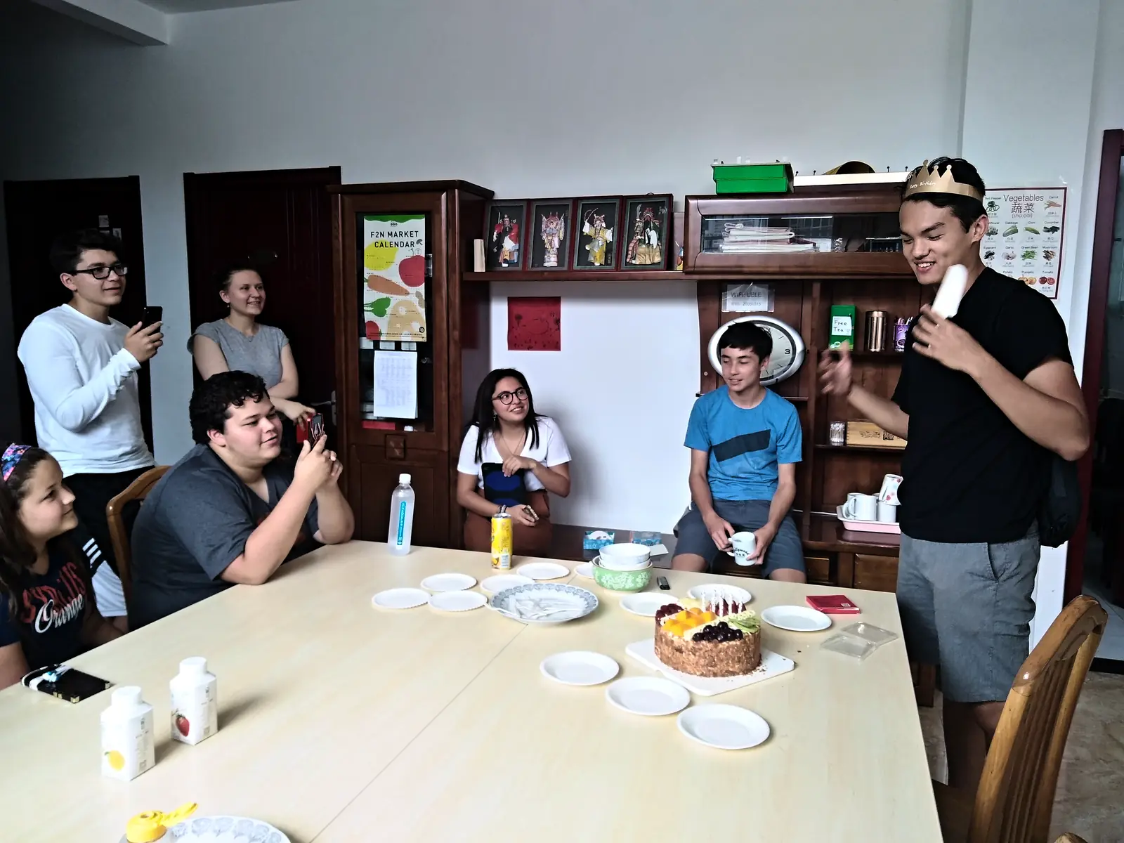 A birthday cake for a camper in the common room of the camp residence
